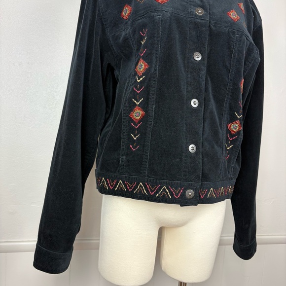 Carole Little Sport Azteca Corduroy Jacket Size 14 Black Beaded Native American - Picture 7 of 17